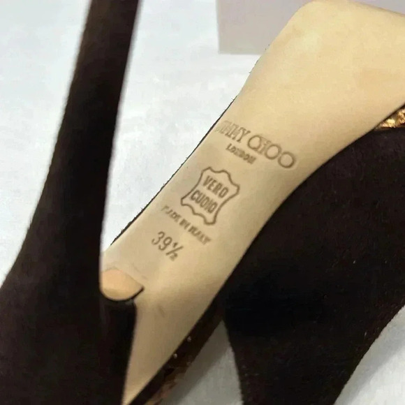 Jimmy Choo SZ 9 1/2 Brown Suede Heels - Picture 7 of 9